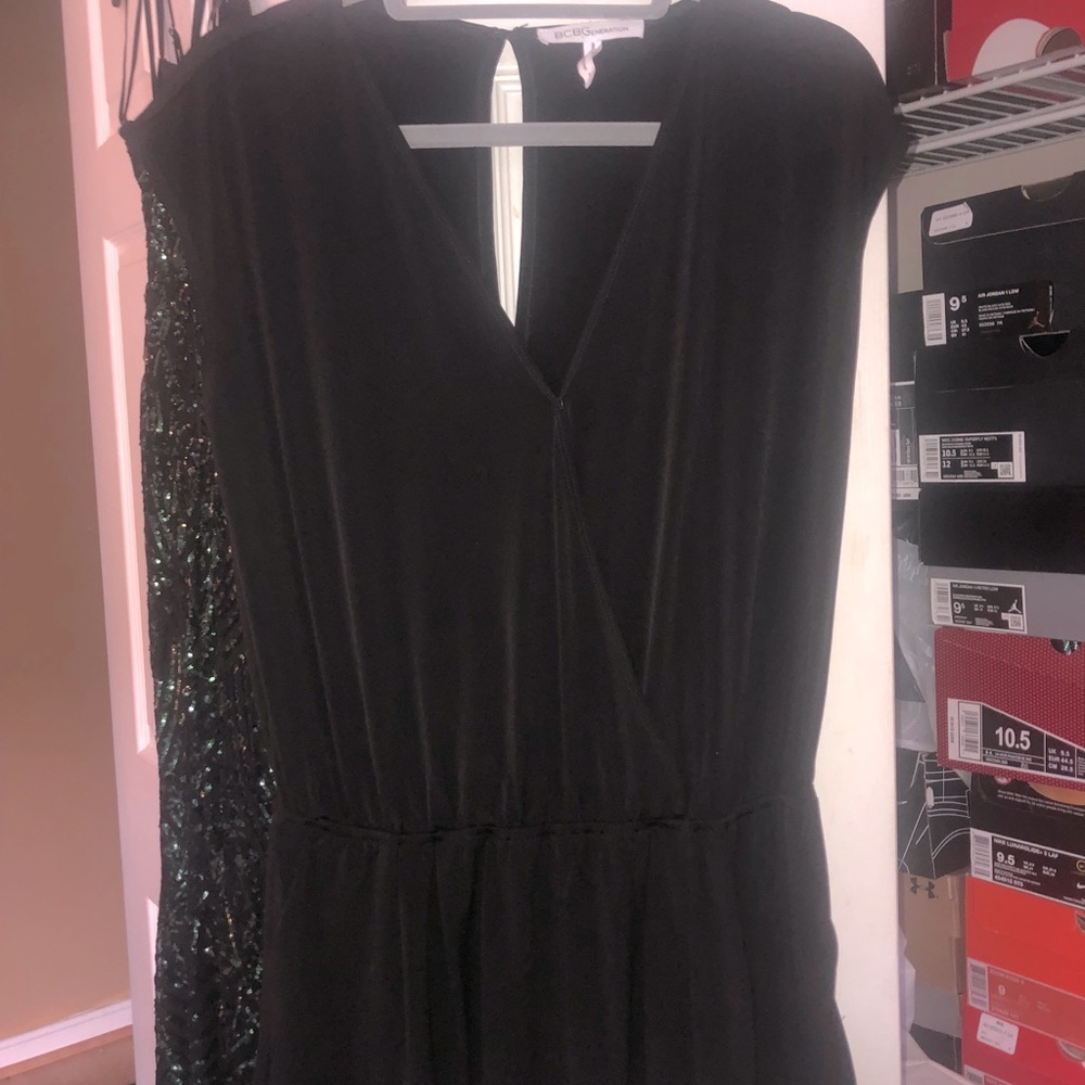 Black BCBG Black short Romper with a deep V